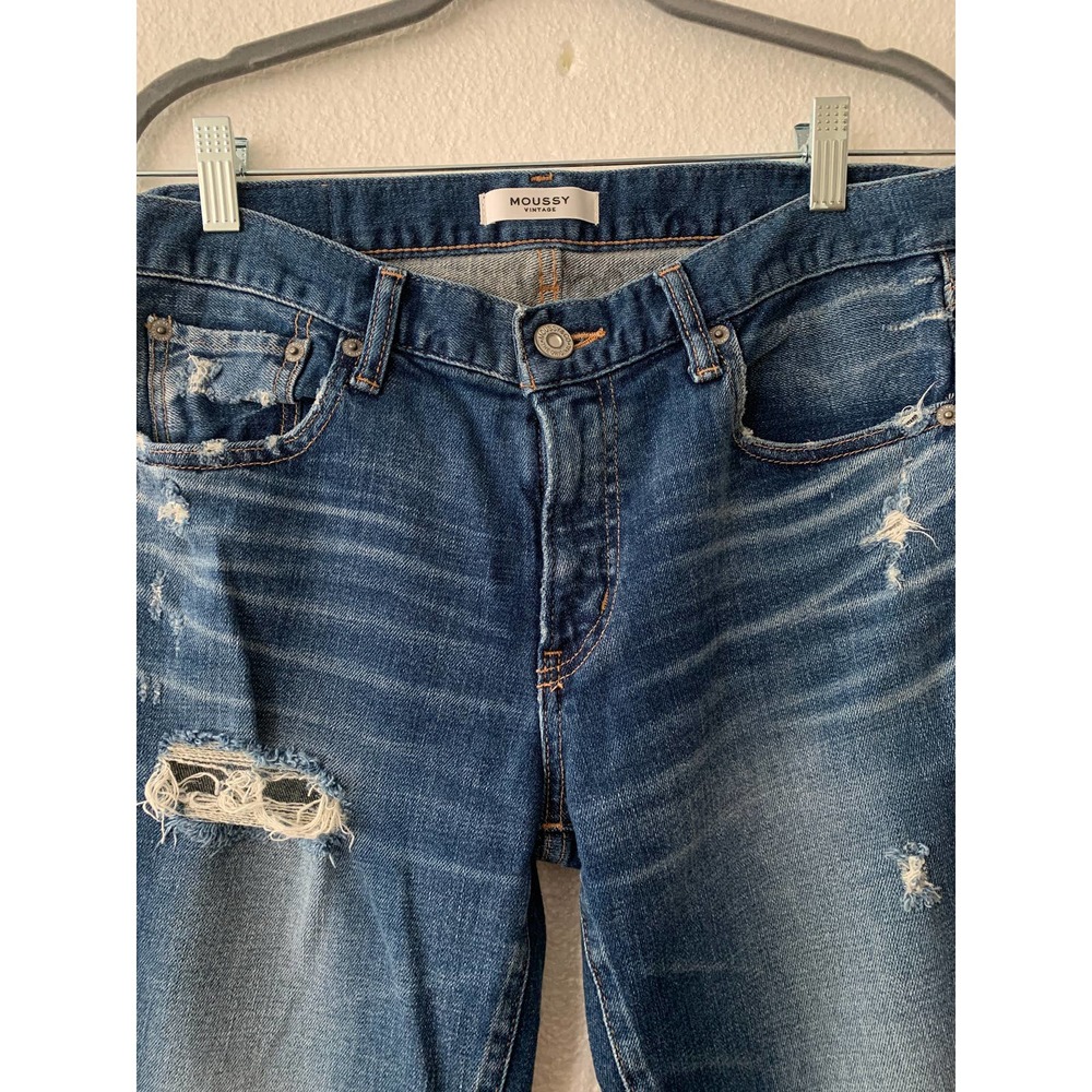 Moussy Womens Straight Leg Jeans Blue Distressed Medium Wash Mid Rise Japan 29 - Picture 3 of 6